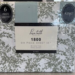 Paris Textile 1800 King Six Piece Sheet Set - Sage Leaf Print